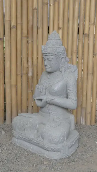 Product image 7 of the product “Seated Dewi Sri, position chakra turning the wheel, 79 cm high riverstone grey, modell with sativa ”